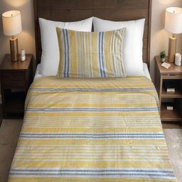 Threadwear Yellow & White Geometric 400 TC Single Bedsheet with 1 Pillow Covers-image-34