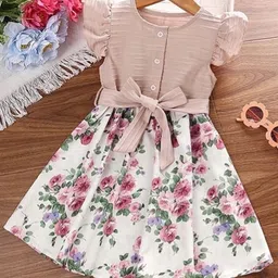 TrendyKid Floral Print Flutter Sleeve Fit & Flare Dress-4