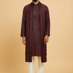 Twamev Men Embroidered Regular Sequinned Kurta with Churidar & With Dupatta-picture-11