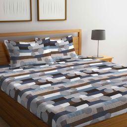 Myntra Elegant Homes Blue & Brown Printed 300 TC King Bedsheet Set 2.70 m x 2.70 m-image-101