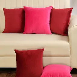 Shadowkart Red & Pink 5 Pieces Velvet Square Cushion Covers-image-1