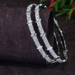 Anouk Set Of 2 Silver-Plated & Silver Brass Artificial Stones & Beads Bangles-picture-19