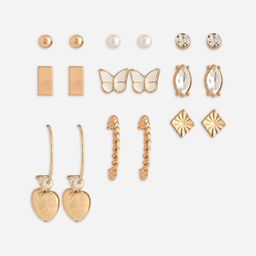 ToniQ Set of 9 Gold-Plated Pearls Beaded and Studded Studs & Hoop Earrings image 3