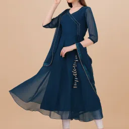 Women Embellished Georgette Anarkali Kurta With Attached Dupatta-9