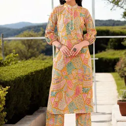 Anouk Ethnic Motifs Printed Mandarin Collar Pure Cotton Tunic With Palazzo-16