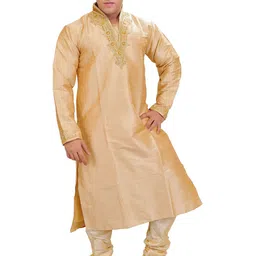 Exotic India Ethnic Motifs Embroidered Beads and Stones Straight Kurta With Pyjamas-image-60