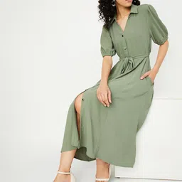 max Puff Sleeves Shirt Midi Dress-image-58