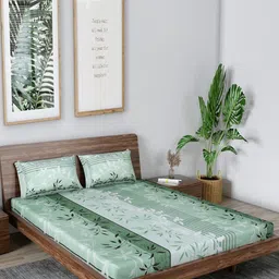 MAFATLAL Green & White Floral 186 TC King Bedsheet with 2 Pillow Covers-image-4