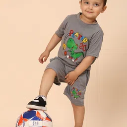 Cutiekins Boys Dino Graphic Printed T-shirt With Shorts-11