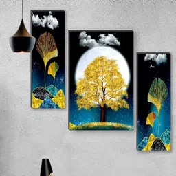 SAF Yellow & Blue 3 Pcs Nature Design UV Textured Self Adhesive Framed Paintings Wall Art-picture-6