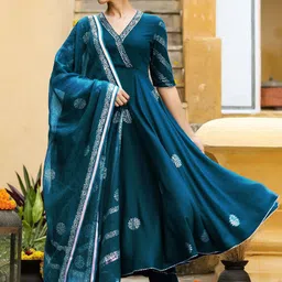 Anni Designer Ethnic Motifs Printed Anarkali Kurta With Trousers & Dupatta-36