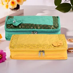 Myntra Elegant Homes Yellow & Green 2 Pieces 7-Compartments Jewellery Organisers-3