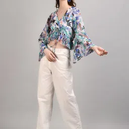 MISS HAUTE Floral Print Bell Sleeve Georgette Wrap Top-picture-45