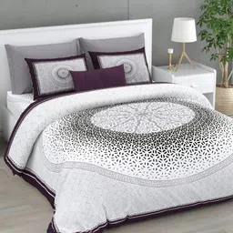 BED-SHEET.COM Purple & White Printed Pure Cotton 240 TC King Bedsheet Set 2.74 m x 2.54 m-image-58