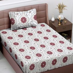 Myntra Elegant Homes White & Brown Printed 300 TC Single Bedsheet Set-2.25 m x 1.50 m-image-37