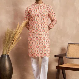 House of Pataudi Embroidered 
Mandarin Collar Kurta-picture-23