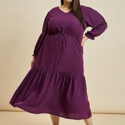 Sztori Women Purple V Neck Long Puff Sleeve Chiffon Maxi Dress-picture-46