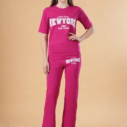 Dreambe Women Typography Printed T-shirt & Pyjamas Night suit-image-58