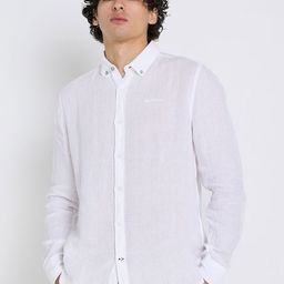 BEN SHERMAN Button-Down Collar Pure Linen Casual Shirt-image-57