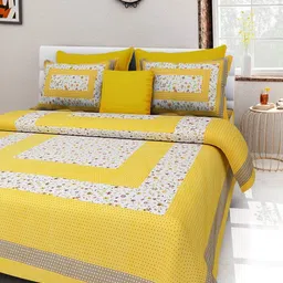 Aura White & Yellow Floral Printed 144 TC Cotton Queen Bedsheet Set 2.10 m x 2.30 m-image-65