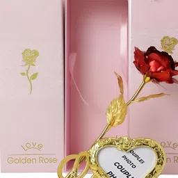 INTERNATIONAL GIFT Unisex Red Artificial Rose with Love Shape Photo Frame Stand-4