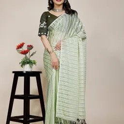 K 5 Fashion Striped Embroidered Pure Chiffon Saree-image-80