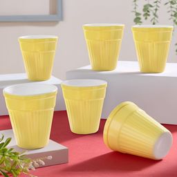 Larah by BOROSIL 6 Pieces Yellow & White Textured Opalware Matte Kulladhs 200 ml-28