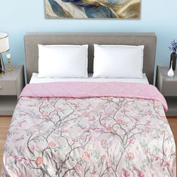 FABINALIV Pink & Grey Floral Mild Winter 350 GSM Double Bed Comforter-picture-5