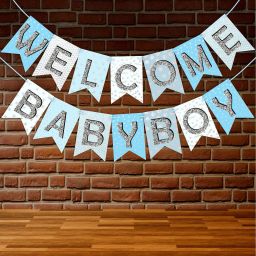 Baby Shower Bunting Banner, Welcome Baby Boy, Party Decoration Items Banner-image-50