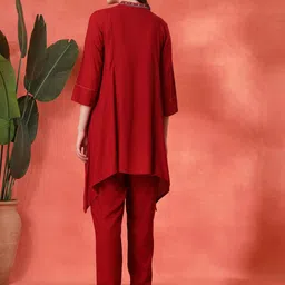 Nayam By Lakshita Geometric Yoke Design Thread Work A-Line Kurta With Trouser Set image 2