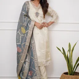 Ekta Textiles Women Paisley Embroidered Regular Thread Work Chanderi Silk Kurta with Pyjamas & With Dupatta-picture-44