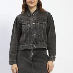 Madame Women Washed Cotton Longline Denim Jacket-28