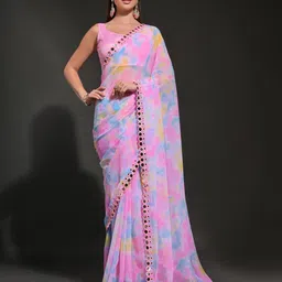 Mitera Mirror Work Printed Saree With Unstitched Blouse Piece-image-66