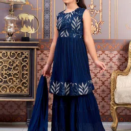 Aarika Girls Embroidered Regular Kurta with Sharara & With Dupatta image 4