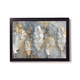 Aura Grey & White 1 Piece Synthetic Wood Abstract Wall Paintings-23