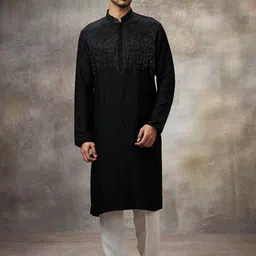 Rivaar By Rocky Star Embroidered Beads & Stones Mandarin Collar Straight Kurta & Trousers-image-75