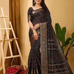 DIVASTRI Bandhani Printed Zari Banarasi Saree-picture-12