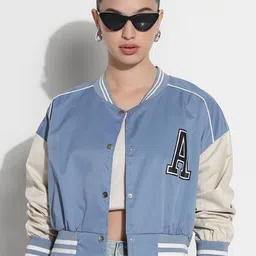 SHOWOFF Women Stand Collar Brand Logo Casual Varsity Jacket-58