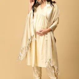 The Mom Store Women Floral Regular Raw Silk Kurta with Pyjamas & With Dupatta-image-10