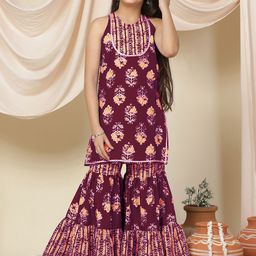 Sangria Girls PrintedRound- Neck Kurta & Sharara Set-picture-56