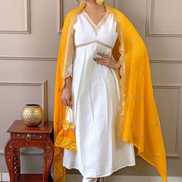 KALINI Ethnic Motifs Embroidered Chanderi Silk Kurta With Trousers & Dupatta-picture-57