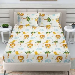 KIDS WONDERS Cream Printed 160 TC Microfiber King Bedsheet Set 2.28 m x 2.54 m-image-70