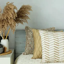ONSETHOMES Cream-Coloured & Beige Embroidered Square Cushion Covers-16