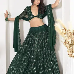 Warthy Ent Embroidered Sequinned Semi-Stitched Lehenga & Unstitched Blouse With Dupatta-50