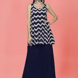 PARROT CREATION Floral Embroidered Sequinned Georgette Kurti With Sharara And Dupatta-image-60