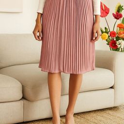 Orchid Blues Pleated A-Line Midi Skirt-image-9