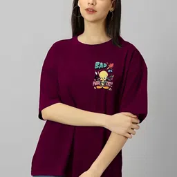 Moda Rapido Women Graphic Printed Round Neck Cotton Oversized T-shirt-picture-33