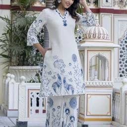 AUTUMN LANE Floral Printed & Embroidered Pure Cotton Top & Trousers Co-Ords-41