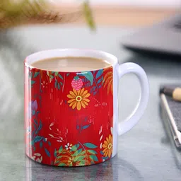 PENTADECO White & Red Floral Printed Ceramic Glossy Mugs Set of Cups and Mugs-52