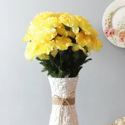 fourwalls Yellow Fabric & Plastic Decorative Carnation Bunch Artificial Flowers-picture-15
